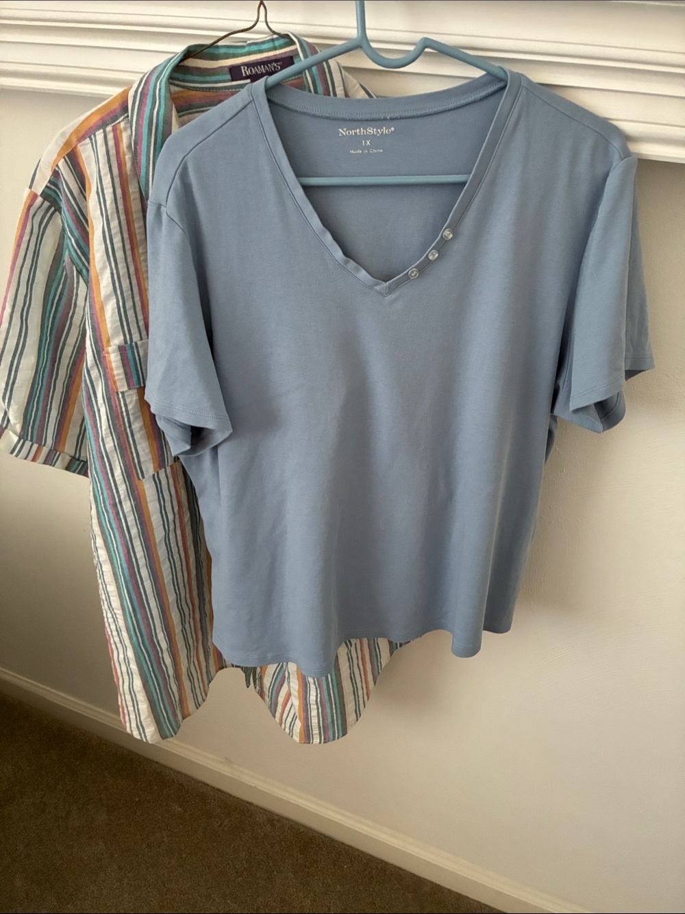 NorthStyle women’s Sky Blue V-Neck Short Sleeve Tee with accent buttons size1x